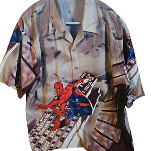 Marvel Spiderman button up short sleeve shirt xxl all over print CL0004
